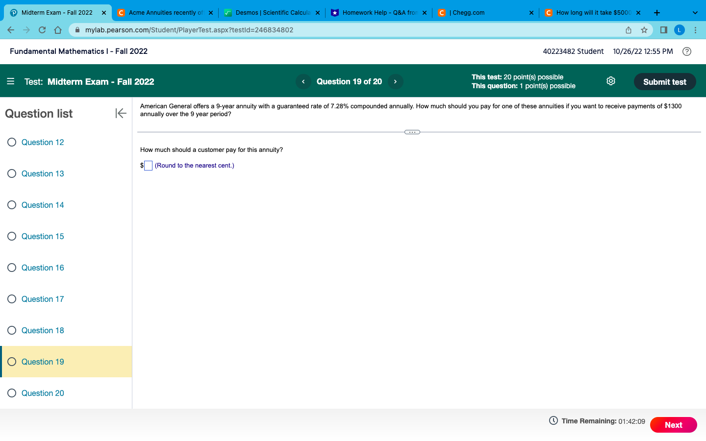 20 of 20 This test: 20 point(s) possible This question: 1 point(s)