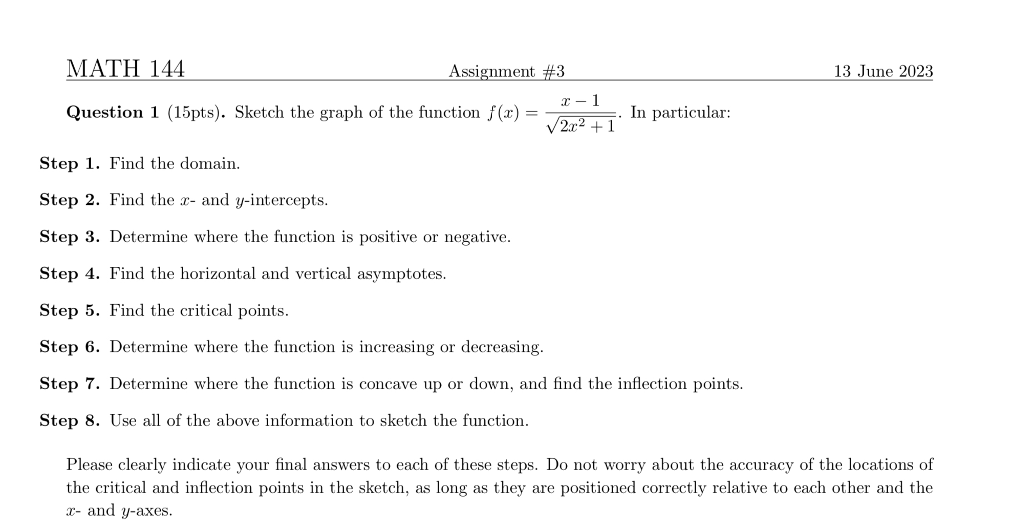 + 1 Question 1 (15pts). Sketch the graph of the function f(m)