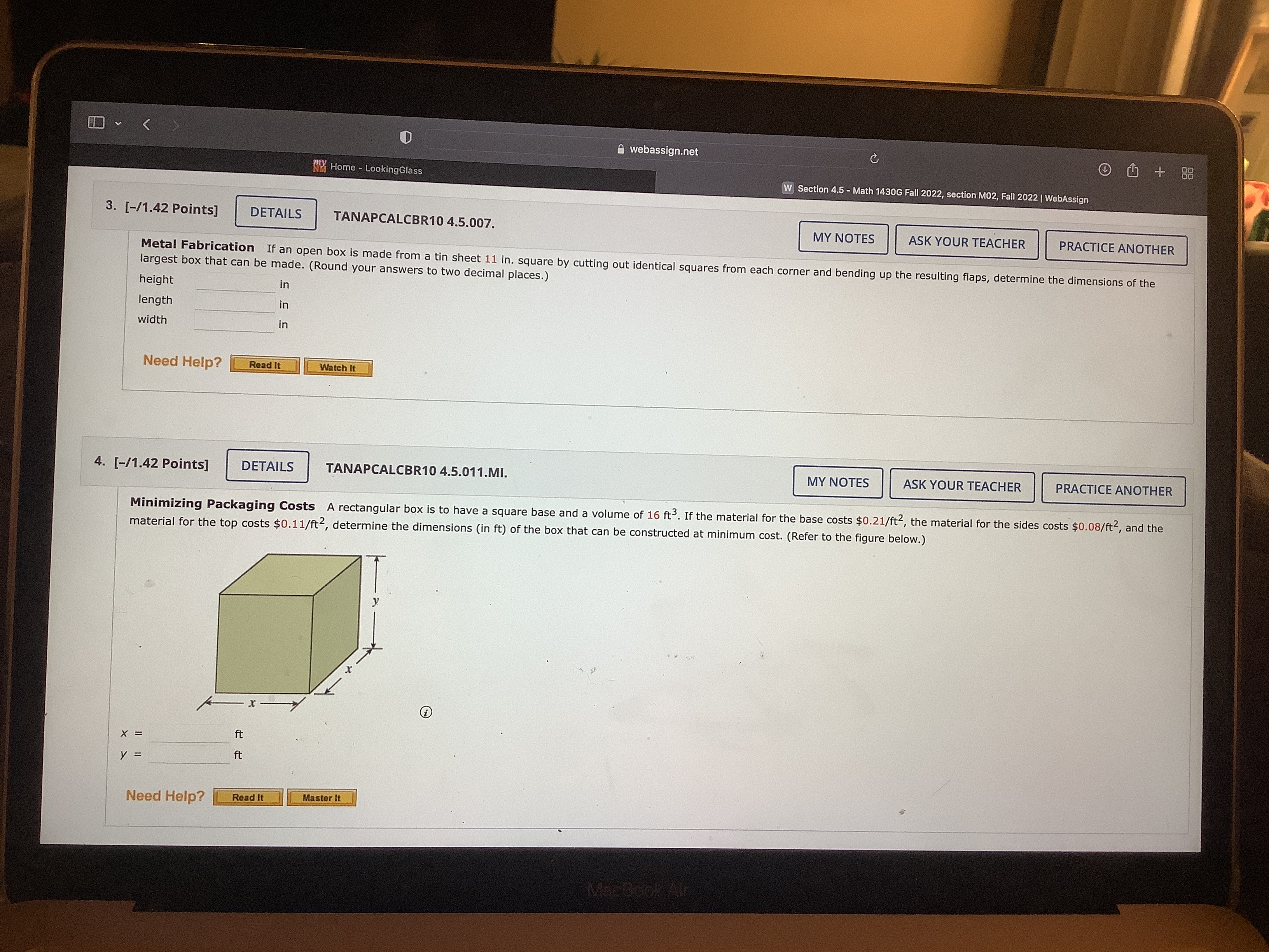 2022, section M02, Fall 2022 | WebAssign 3. [-11.42 Points] DETAILS TANAPCALCBRIO