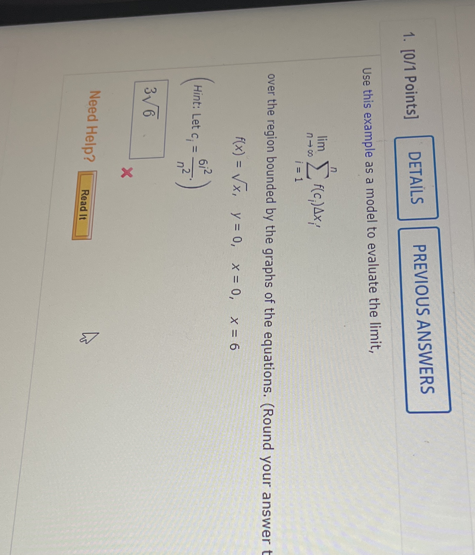  1. [0/1 Points] DETAILS PREVIOUS ANSWERS Use this example as a