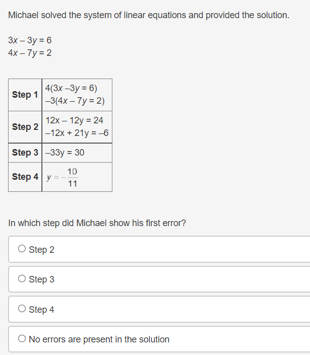 -33y = 30 10 Step 4 V= 11 In which step did