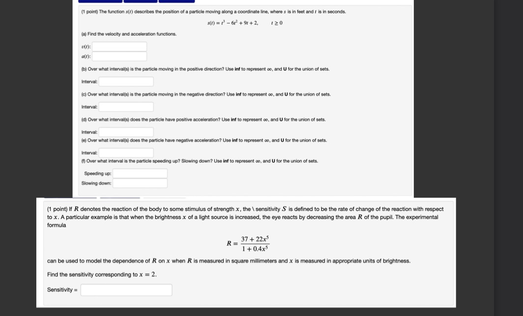  Show work (1 point) The function s(1) describes the position of