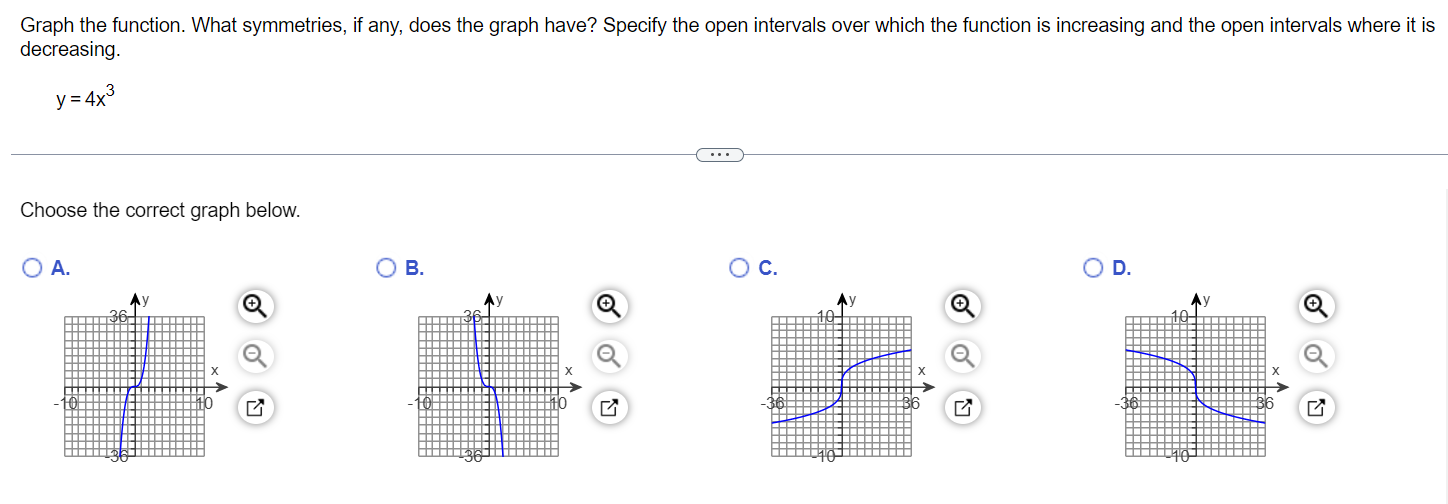open intervals over which the function is increasing and the open intervals