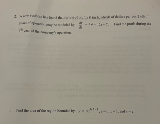 3. Find the area of the region bounded by y = 5x