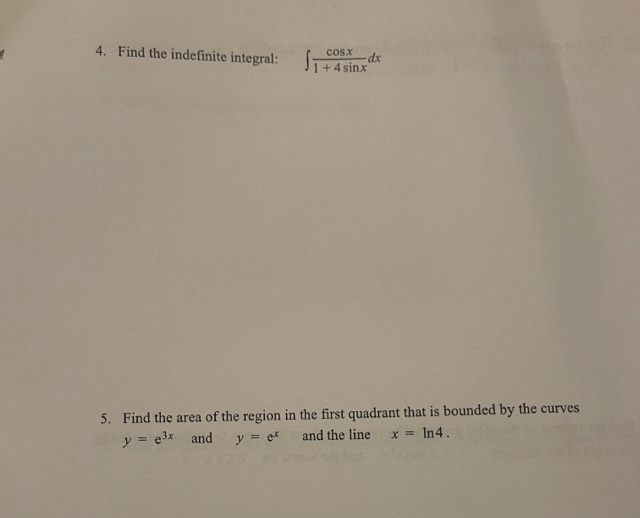 -, y = 0, x = 1, and x = e.4. Find