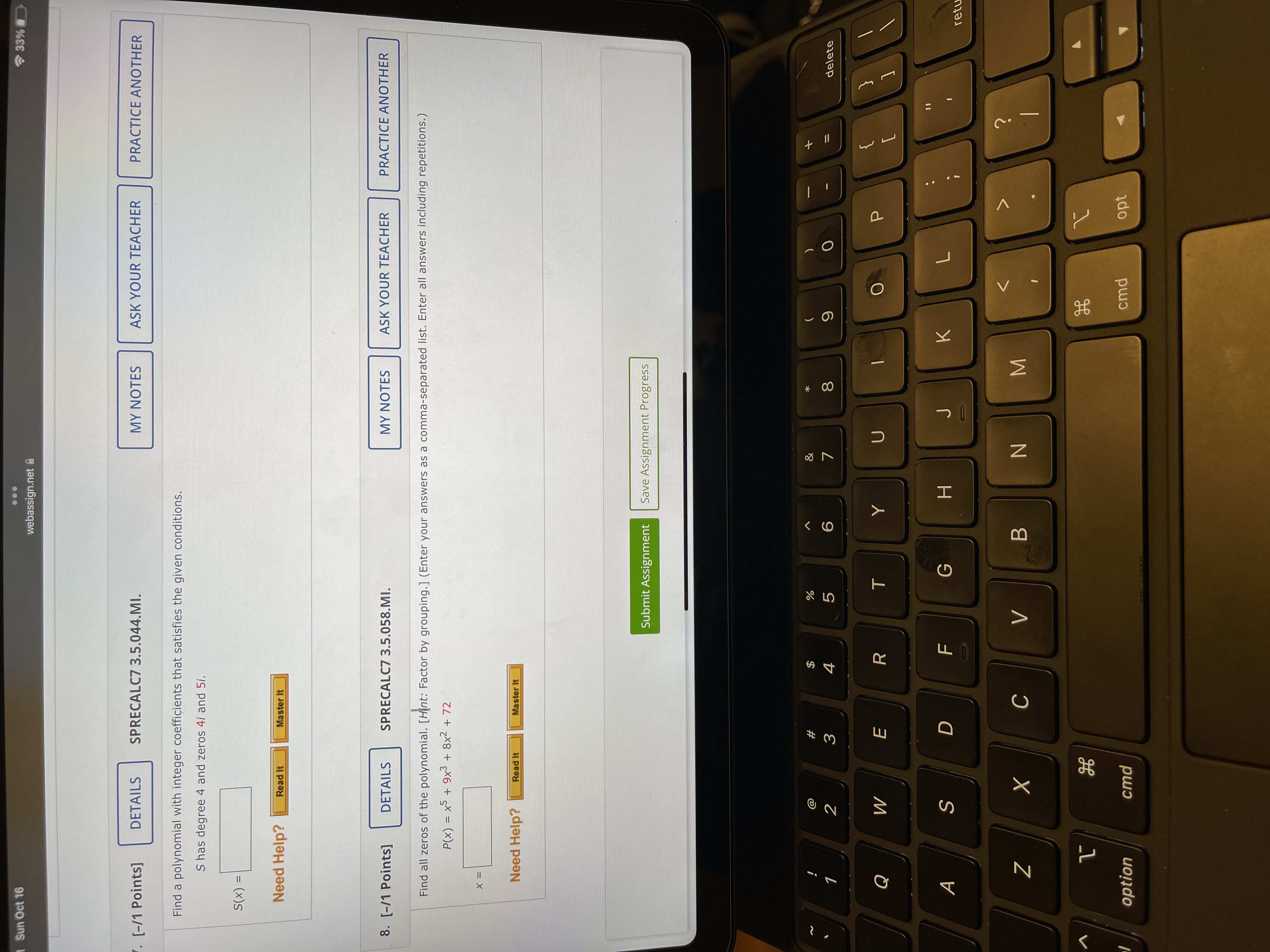 DETAILS SPRECALC7 3.5.018.MI. MY NOTES ASK YOUR TEACHE A polynomial P is