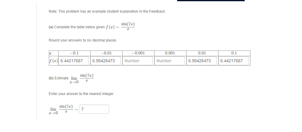 (a) Complete the table below given f (x) = sin(71) I Round