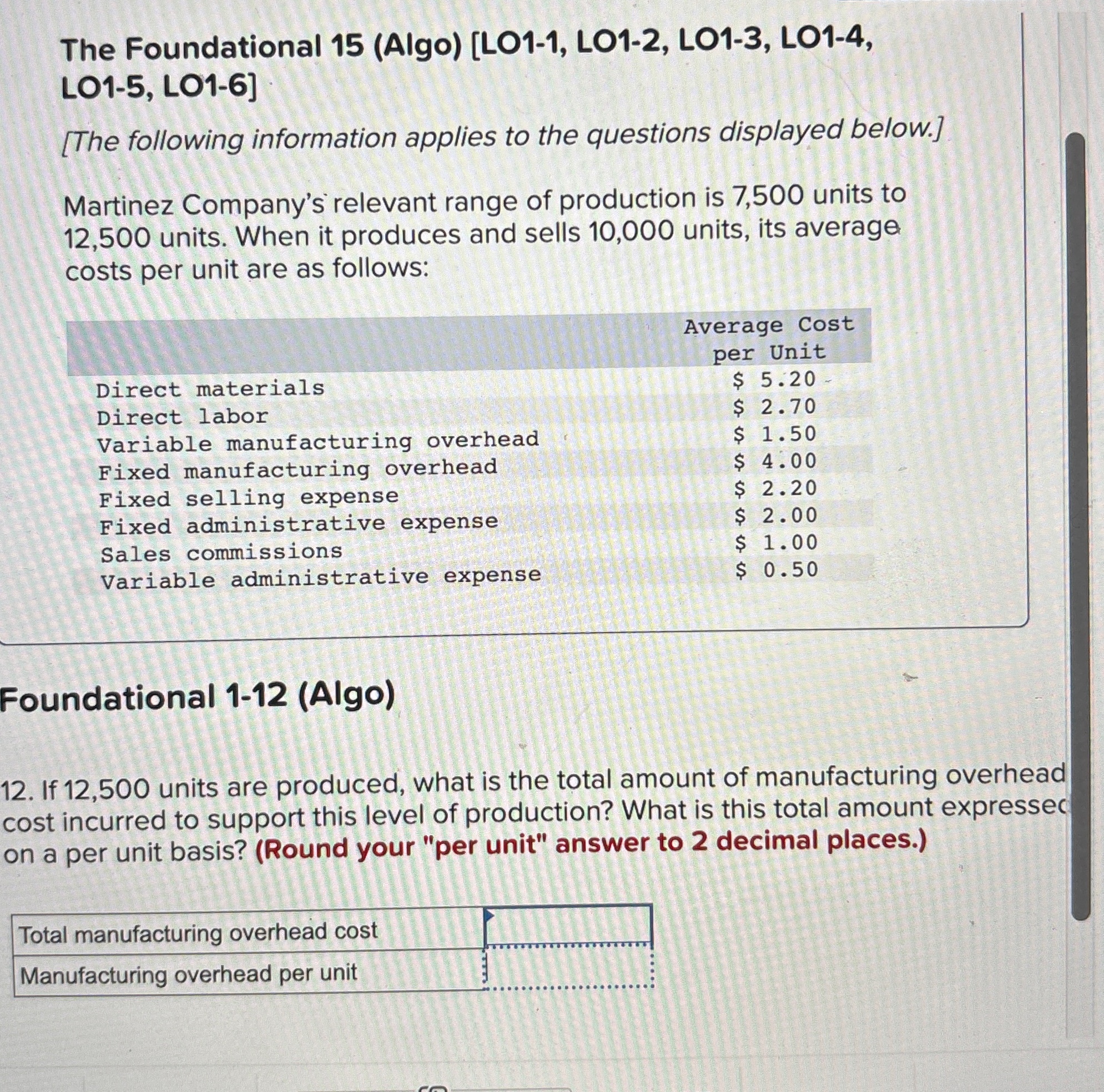 applies to the questions displayed below.] Martinez Company's relevant range of production