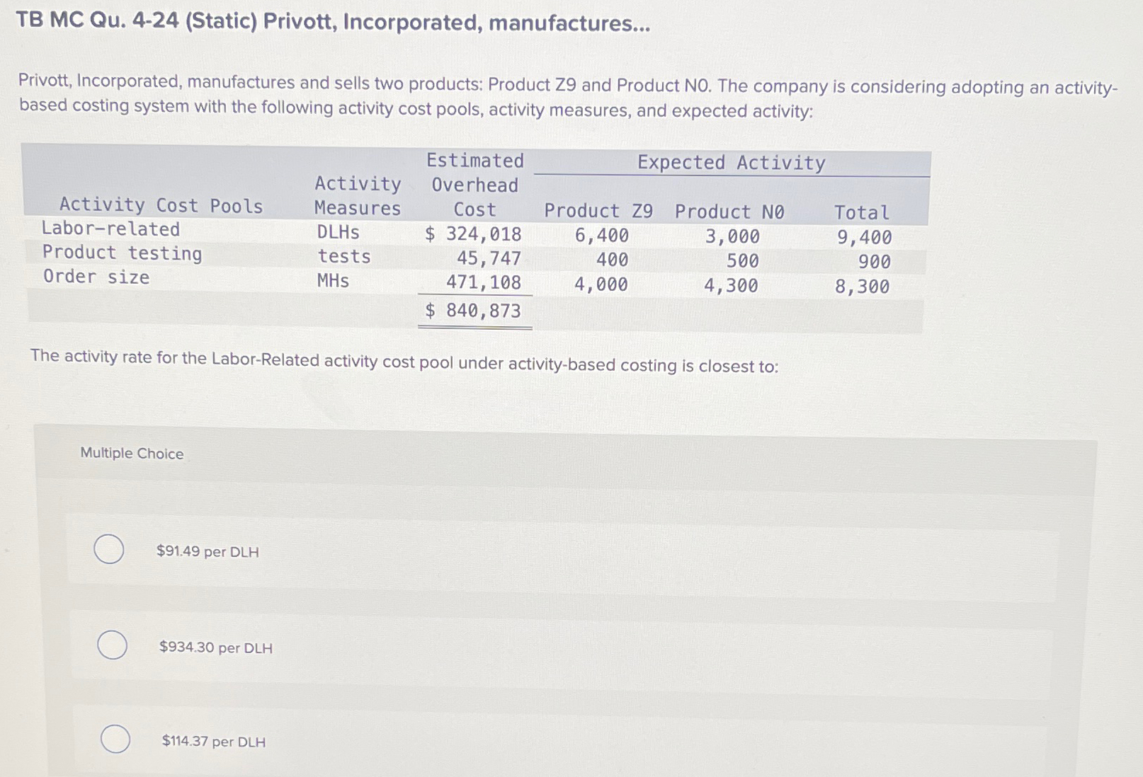 two products: Product Z9 and Product NO. The company is considering adopting