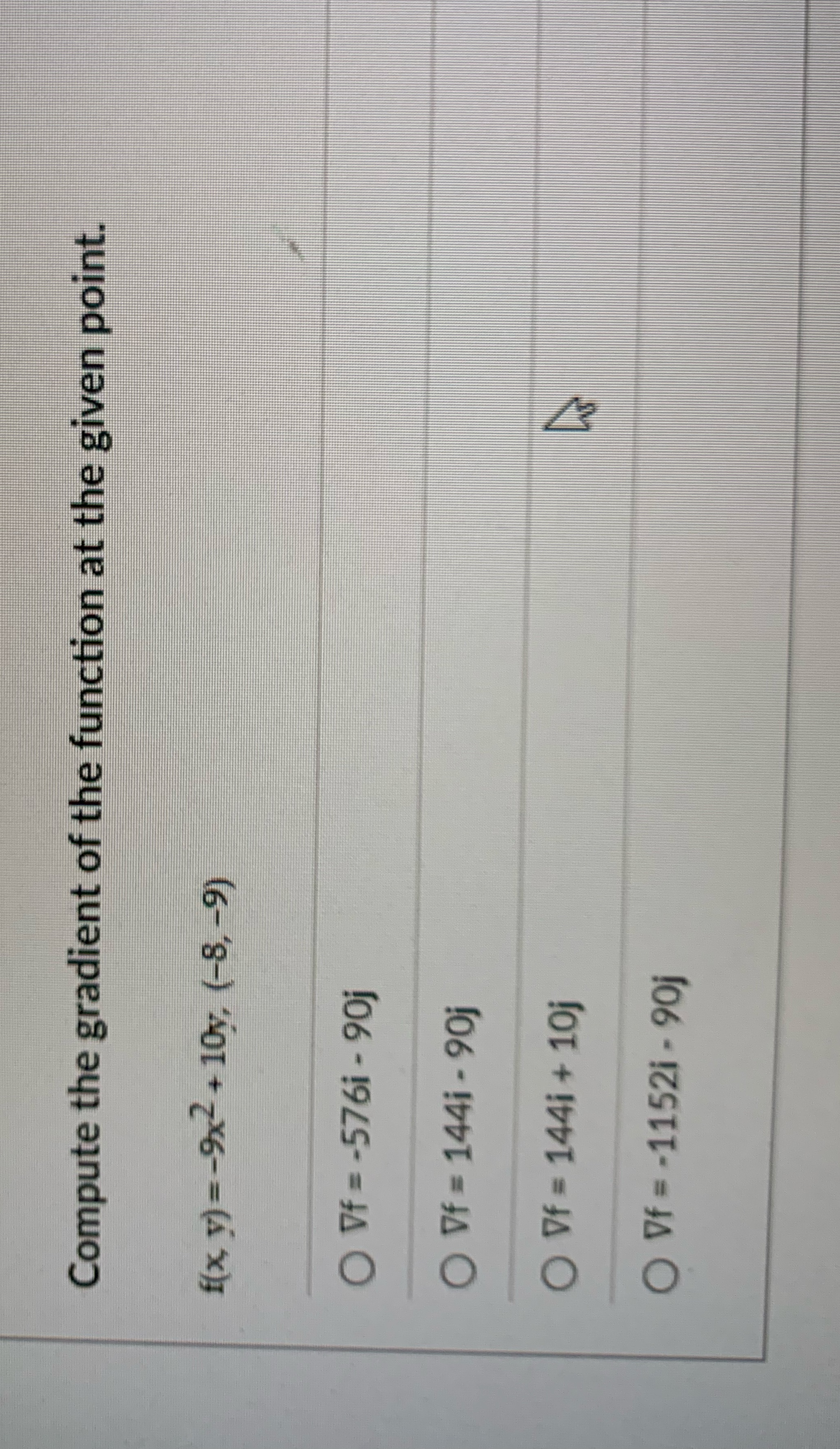 Compute the gradient of the function at the given point. f(x,