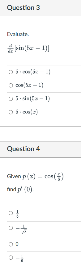 - 1) O cos(5x - 1) O 5 . sin(5x - 1)