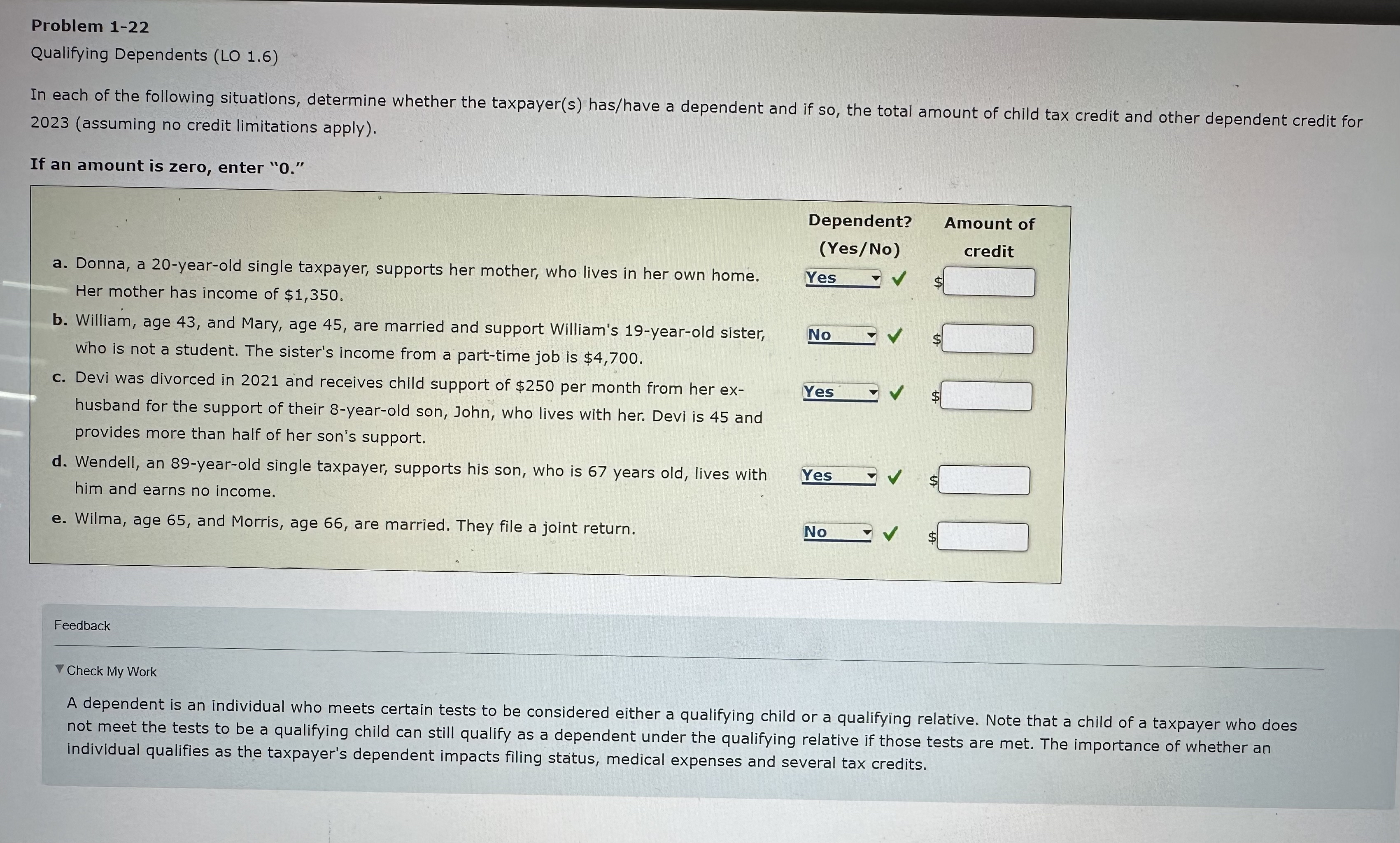  Problem 1-22 Qualifying Dependents (LO 1.6) In each of the following