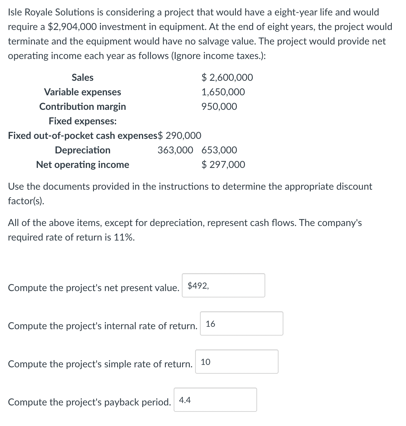  Isle Royale Solutions is considering a project that would have a