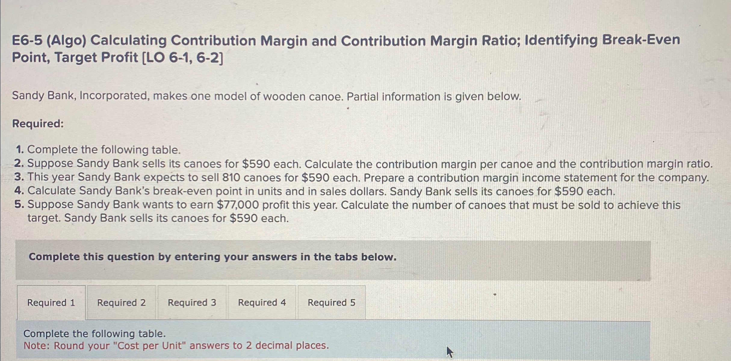 Target Profit [LO 6-1,6-2] Sandy Bank, Incorporated, makes one model of wooden