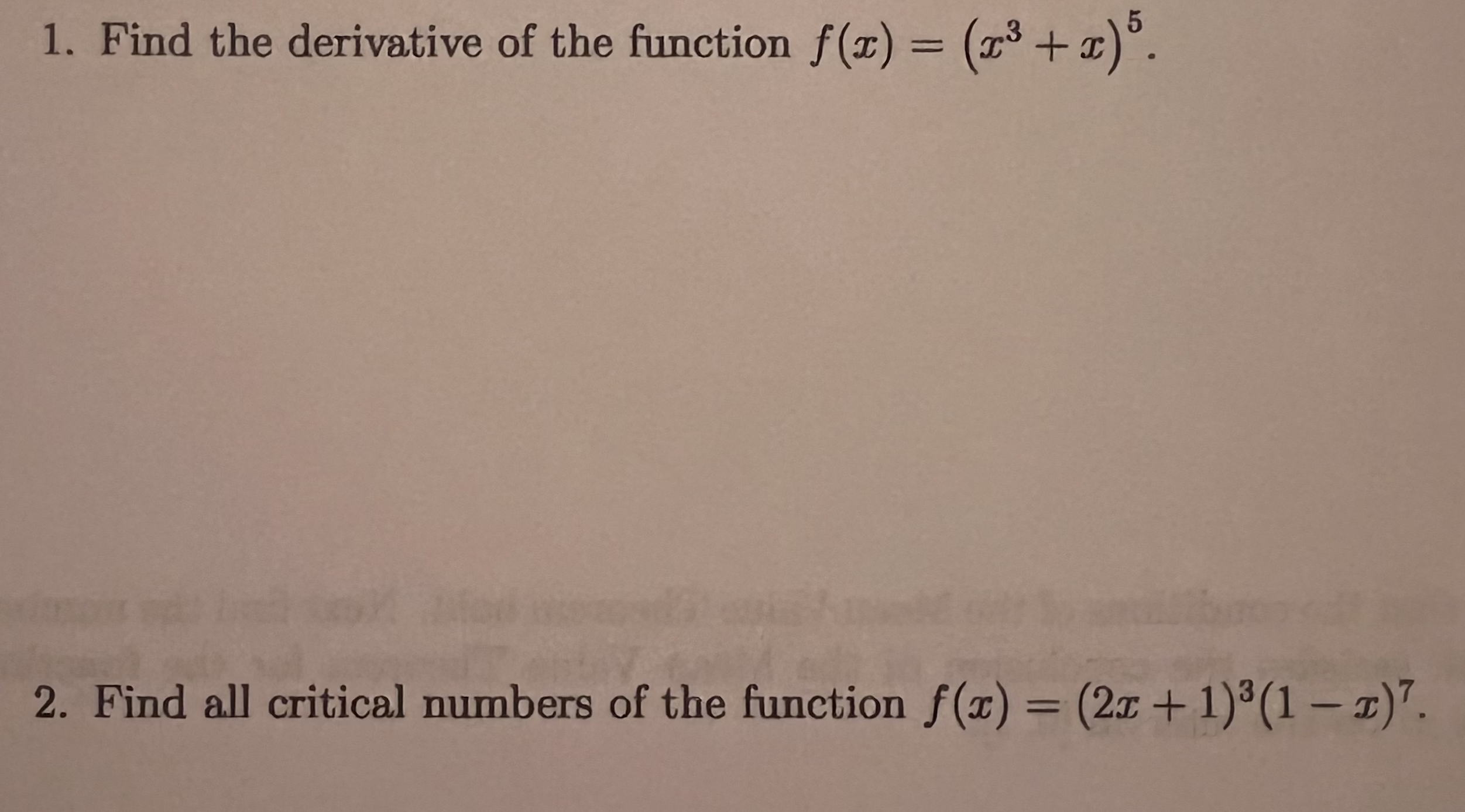  Calculus :1-2 1. Find the derivative of the function f(x) =