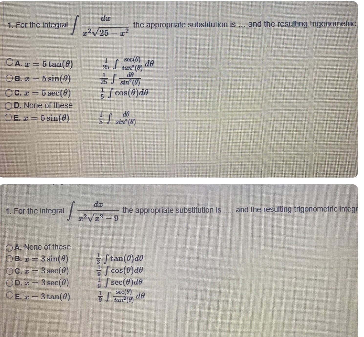 integral the appropriate substitution is ... and the resulting trigonometric x2V25 -