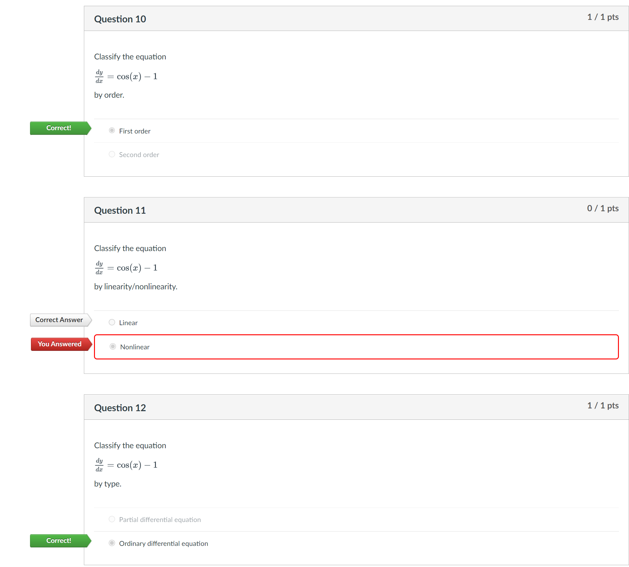 / 1 pts i Correct Answer Classify the equation 01 i =