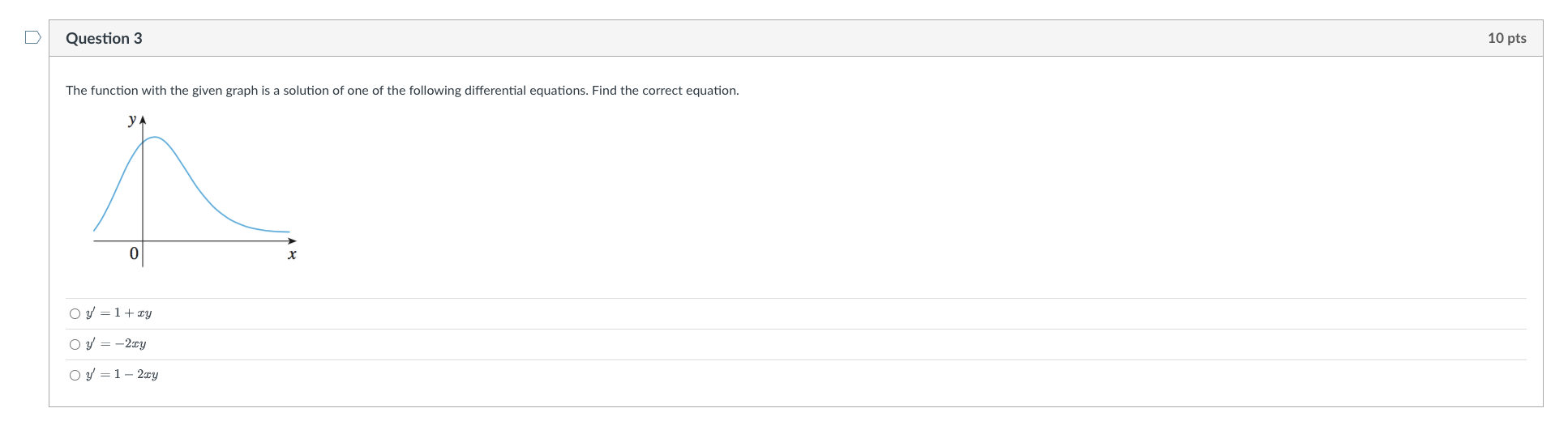  D Question 3 10 pts The function with the given graph
