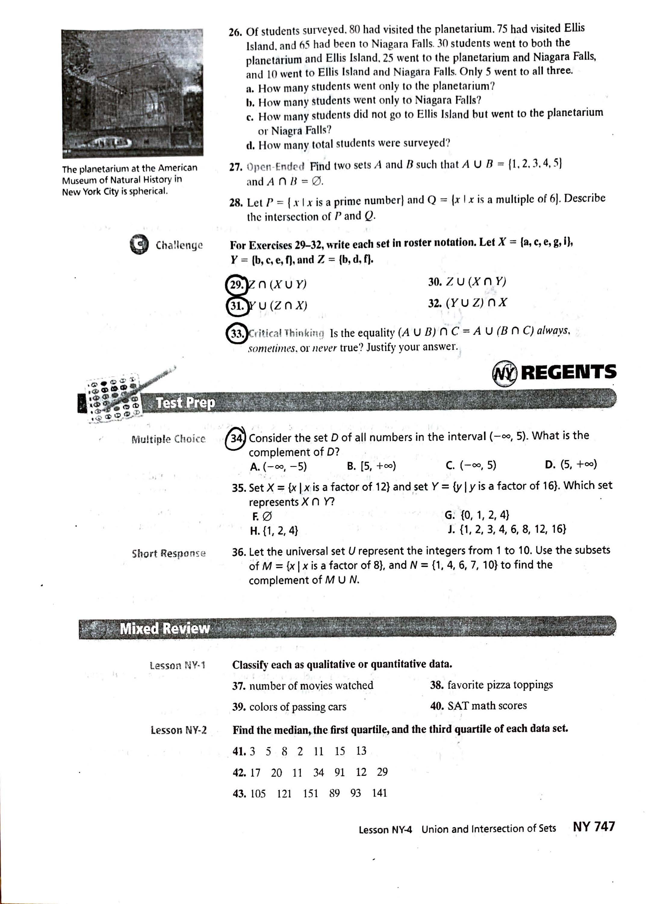 ll2.lind each union or Intersection. Let A = [2, 5],]? = [5,7,