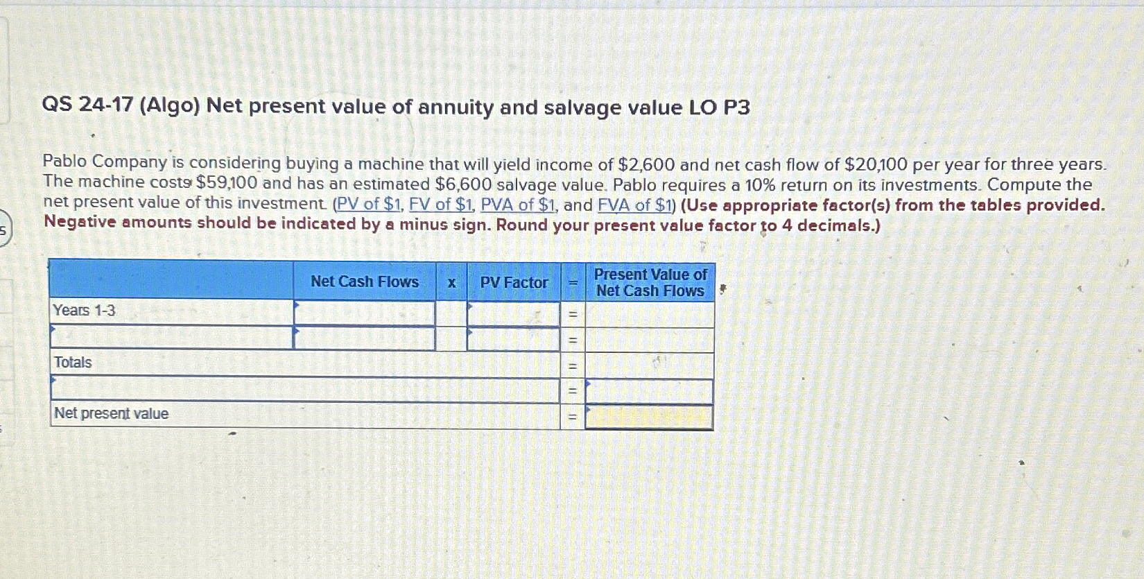 P3 Pablo Company is considering buying a machine that will yield income