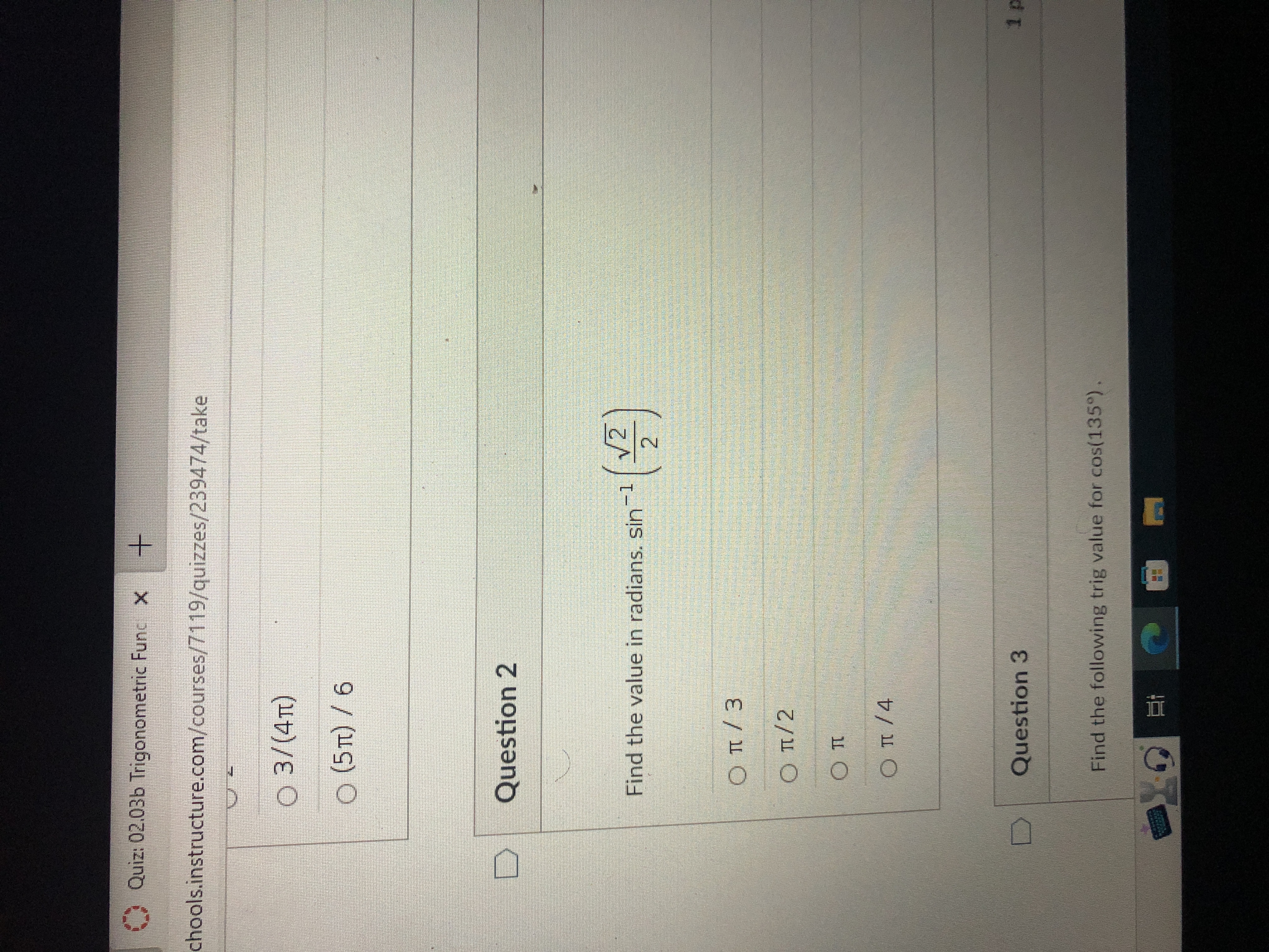 Question 1 Find the exact value of cos -1 _V3 2 O