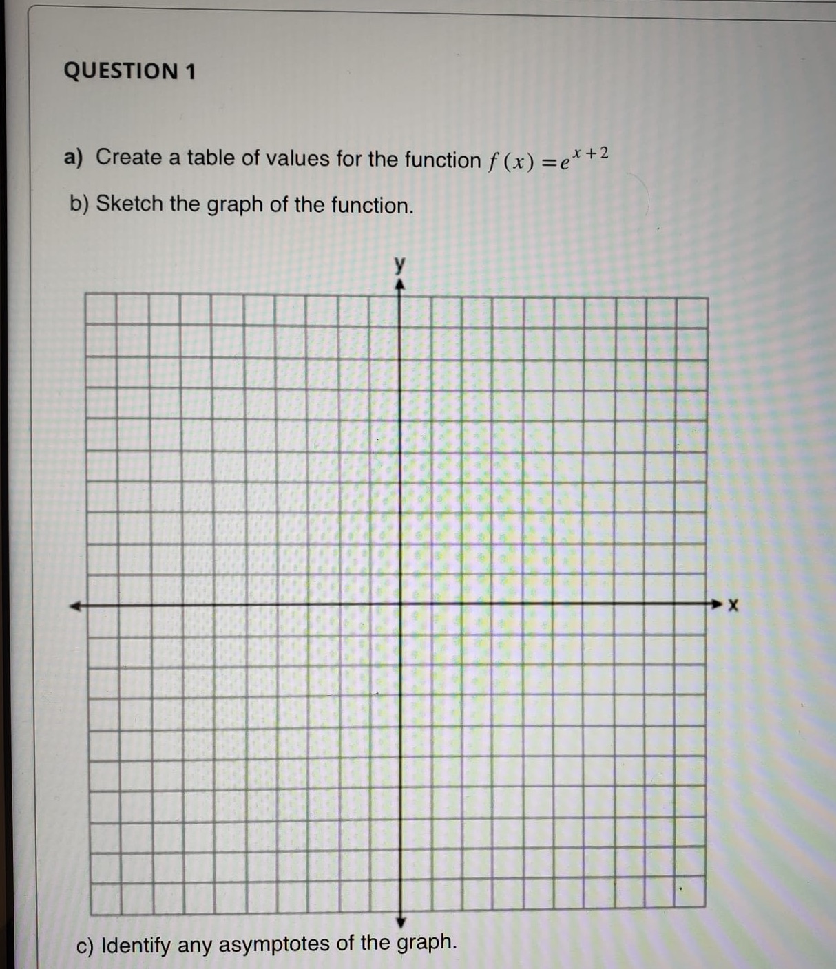 table of values for the function f (x) =e*+2 b) Sketch the