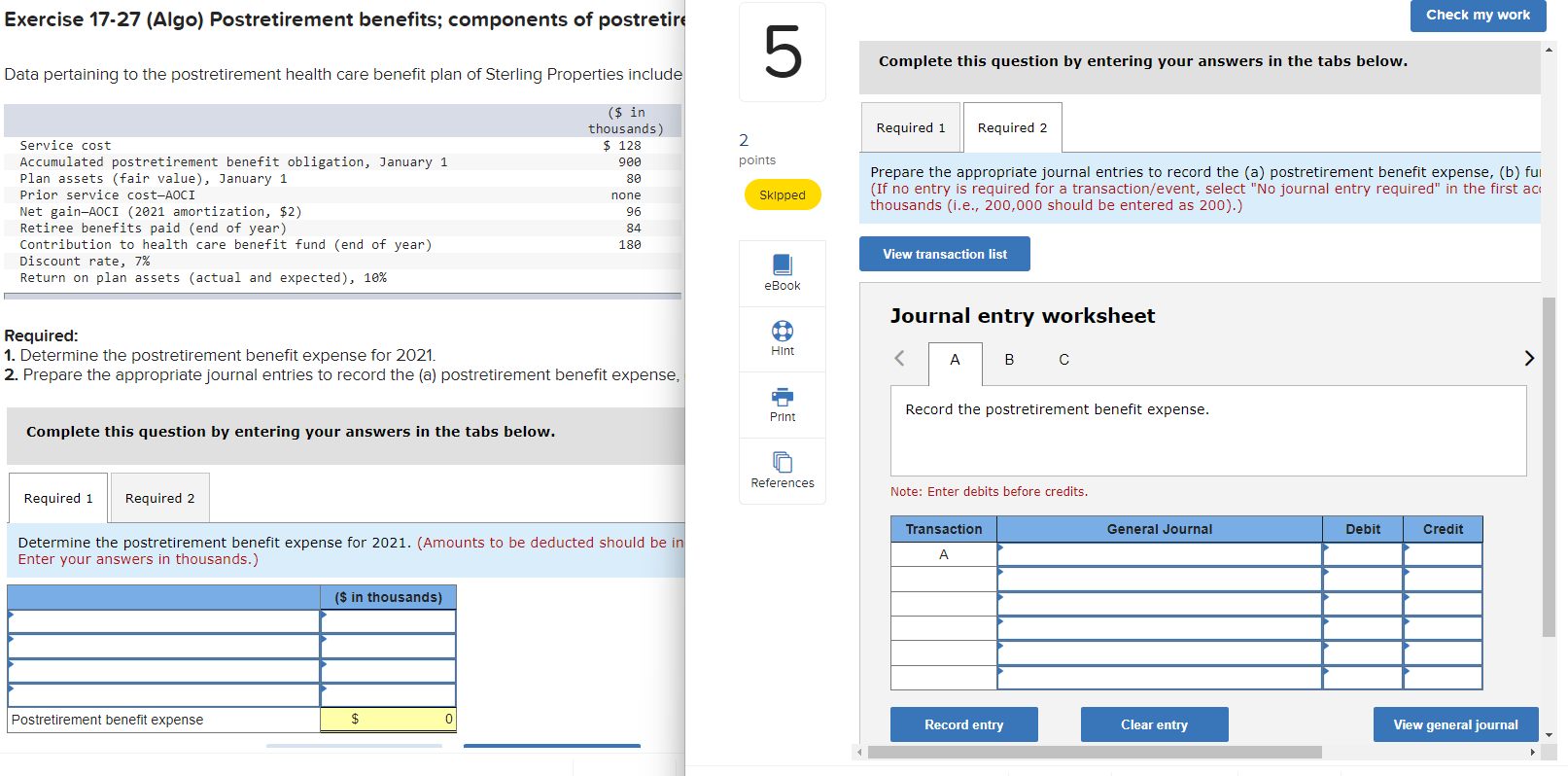 pertaining to the postretirement health care benefit plan of Sterling Properties include