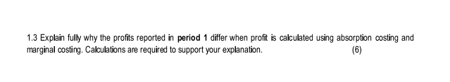 when profit is calculated using absorption costing and marginal costing. Calculations are