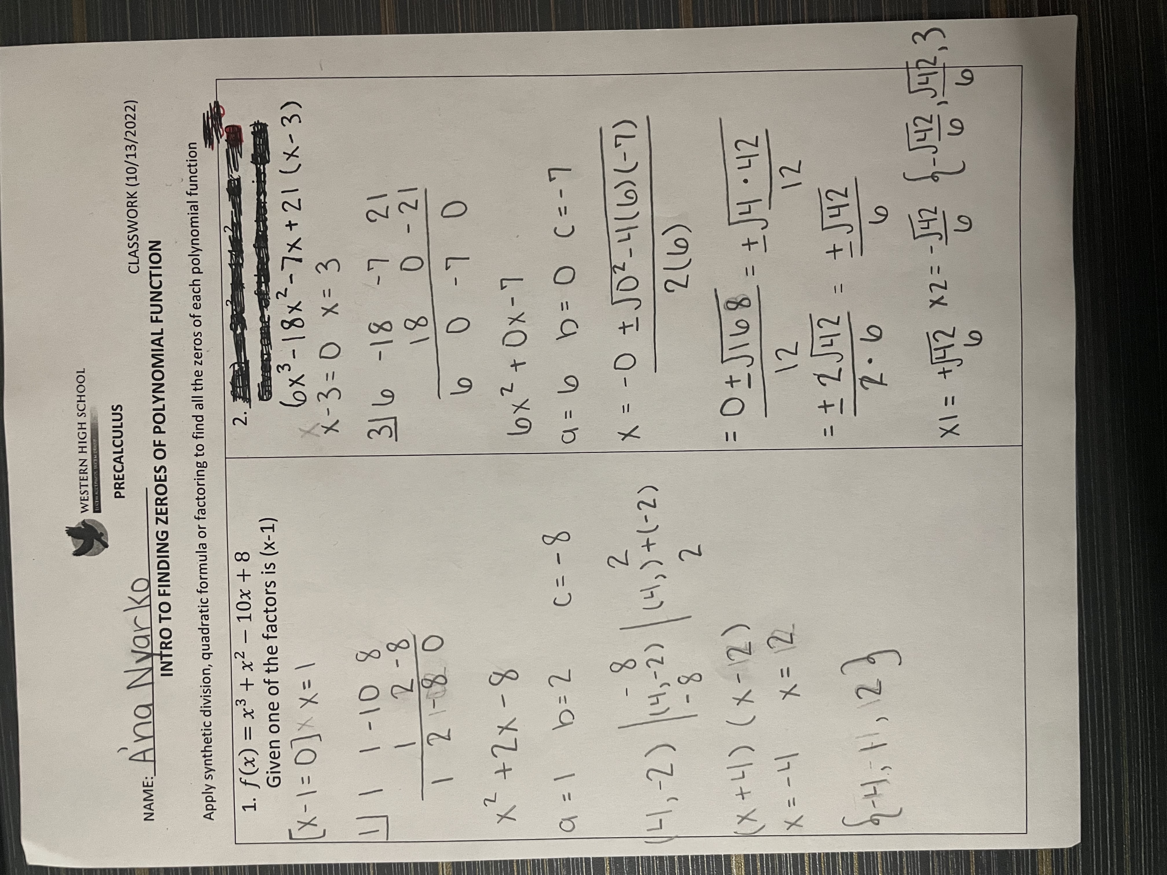 factoring to find all the zeros of each polynomial function 1. f(x)