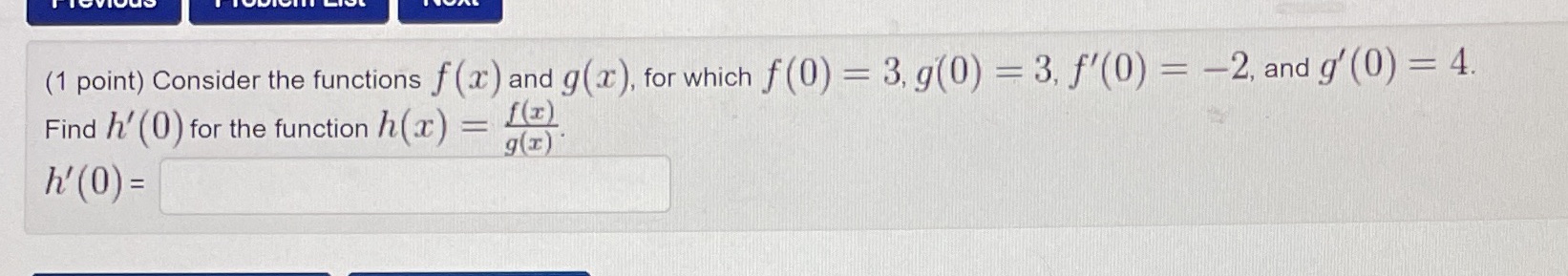(1 point) Consider the functions f ( x ) and g(a),