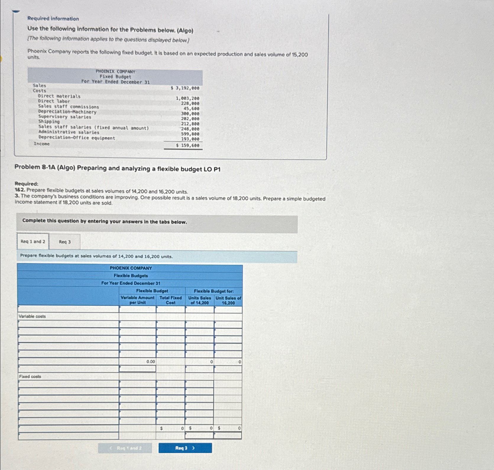 Required information Use the following information for the Problems below. (Algo)