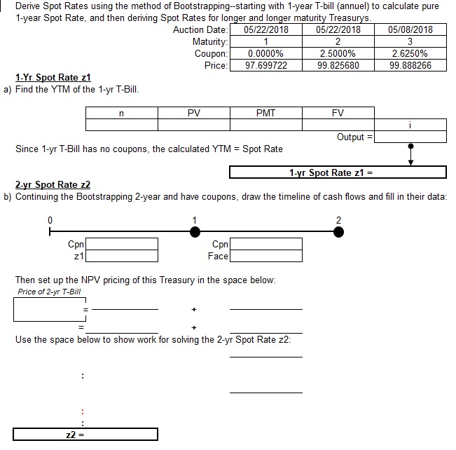 Bootstrapping-starting with 1-year T-bill (annuel) to calculate pure 1-year Spot Rate, and