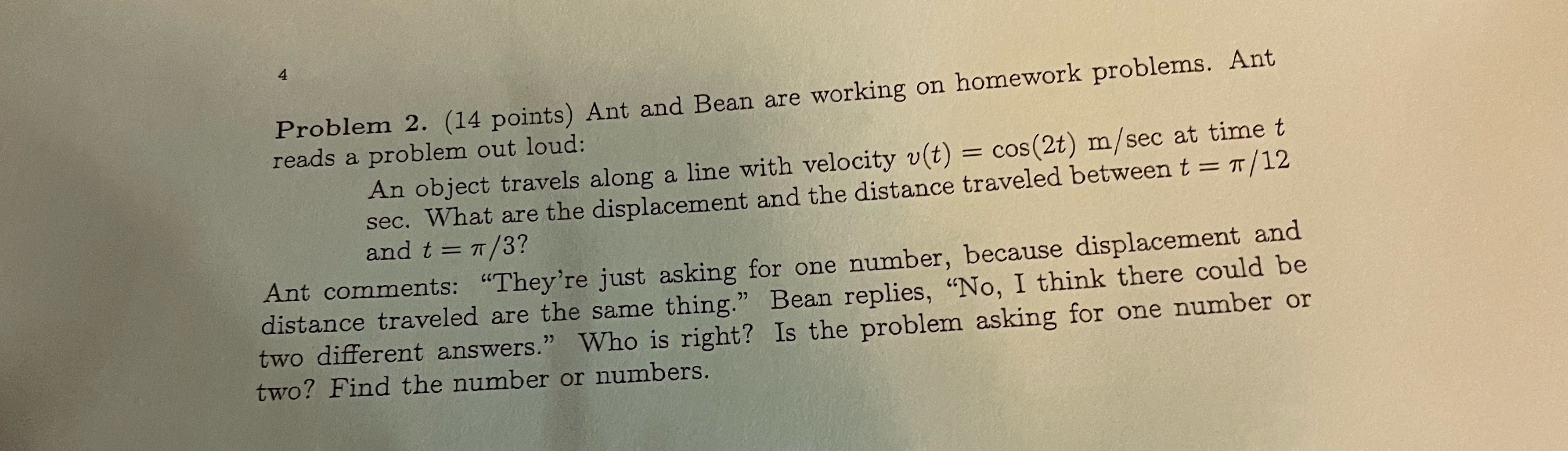 problems. Ant reads a problem out loud: An object travels along a
