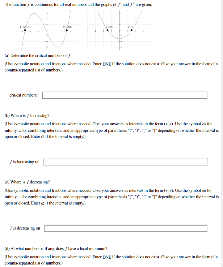 the critical numbers of f. (Use symbolic notation and fractions where needed.