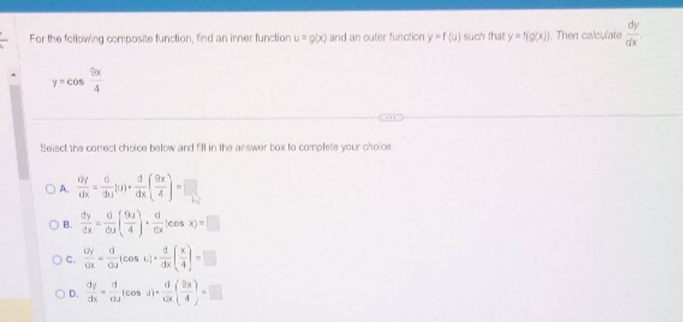  Please help dy For the following composite function, find an inner