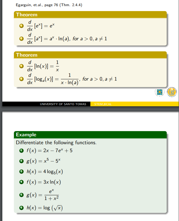 = ex d dx [a* ] = a* . In(a), for a