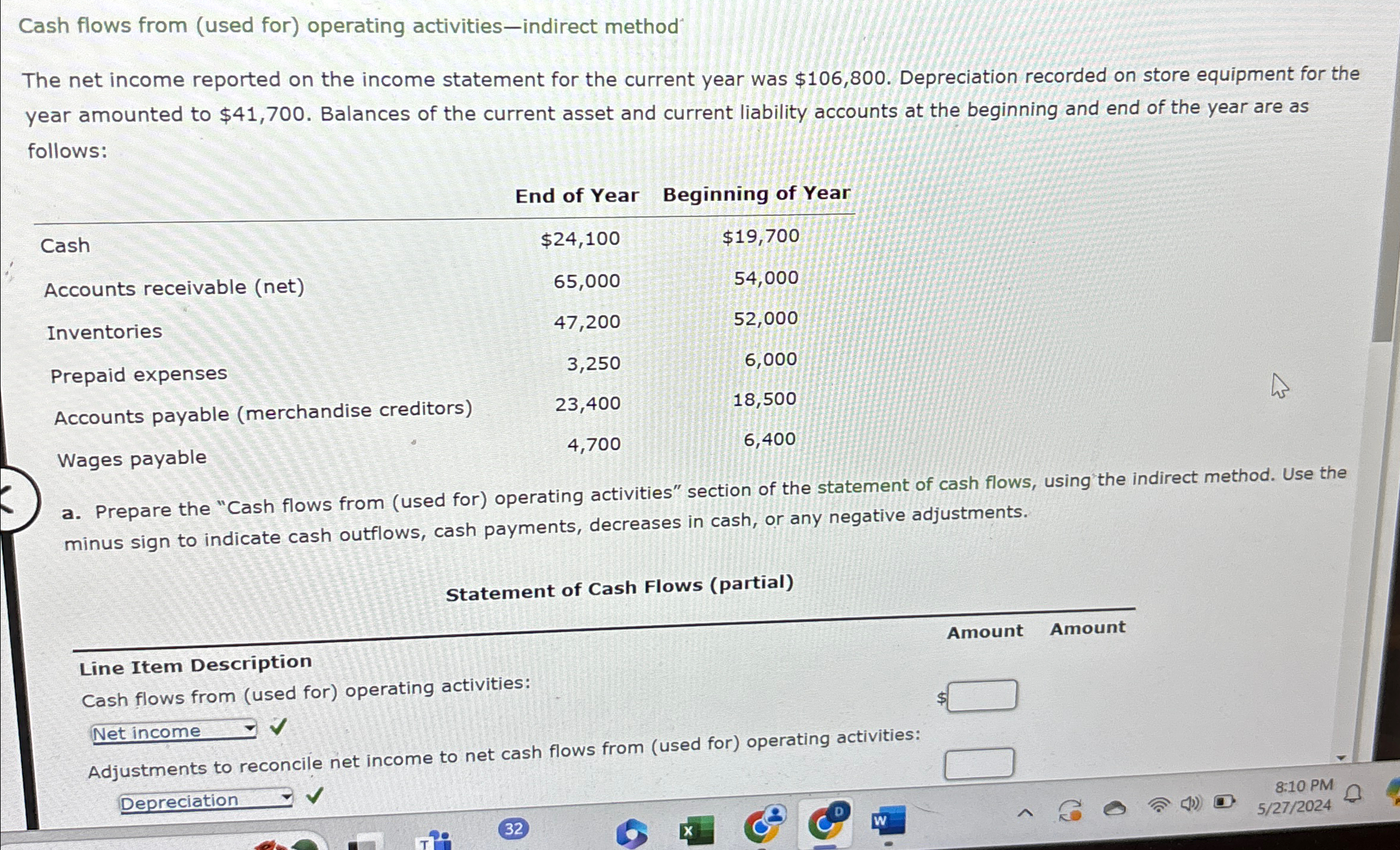 reported on the income statement for the current year was $106,800. Depreciation