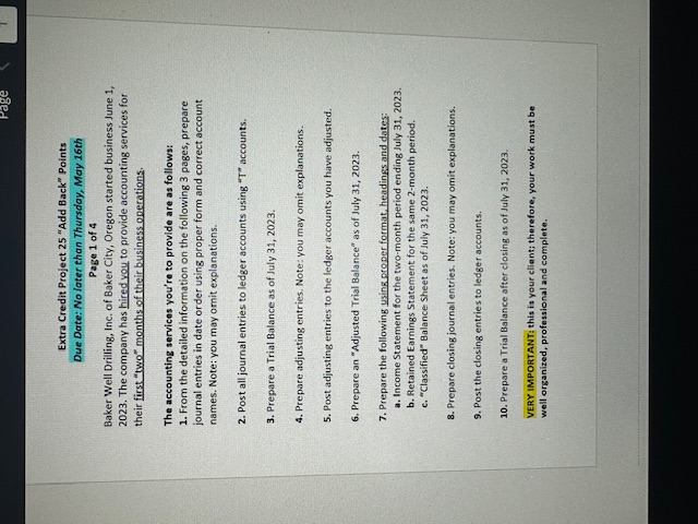 Extra Credit Project 25 "Add Back" Points Due Date: No later