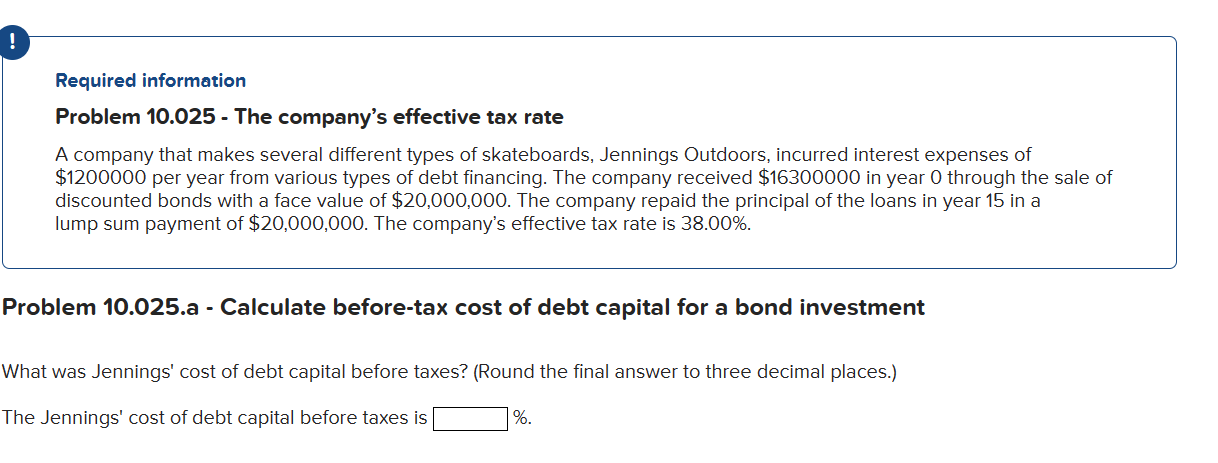  Required information Problem 10.025- The company's effective tax rate A company