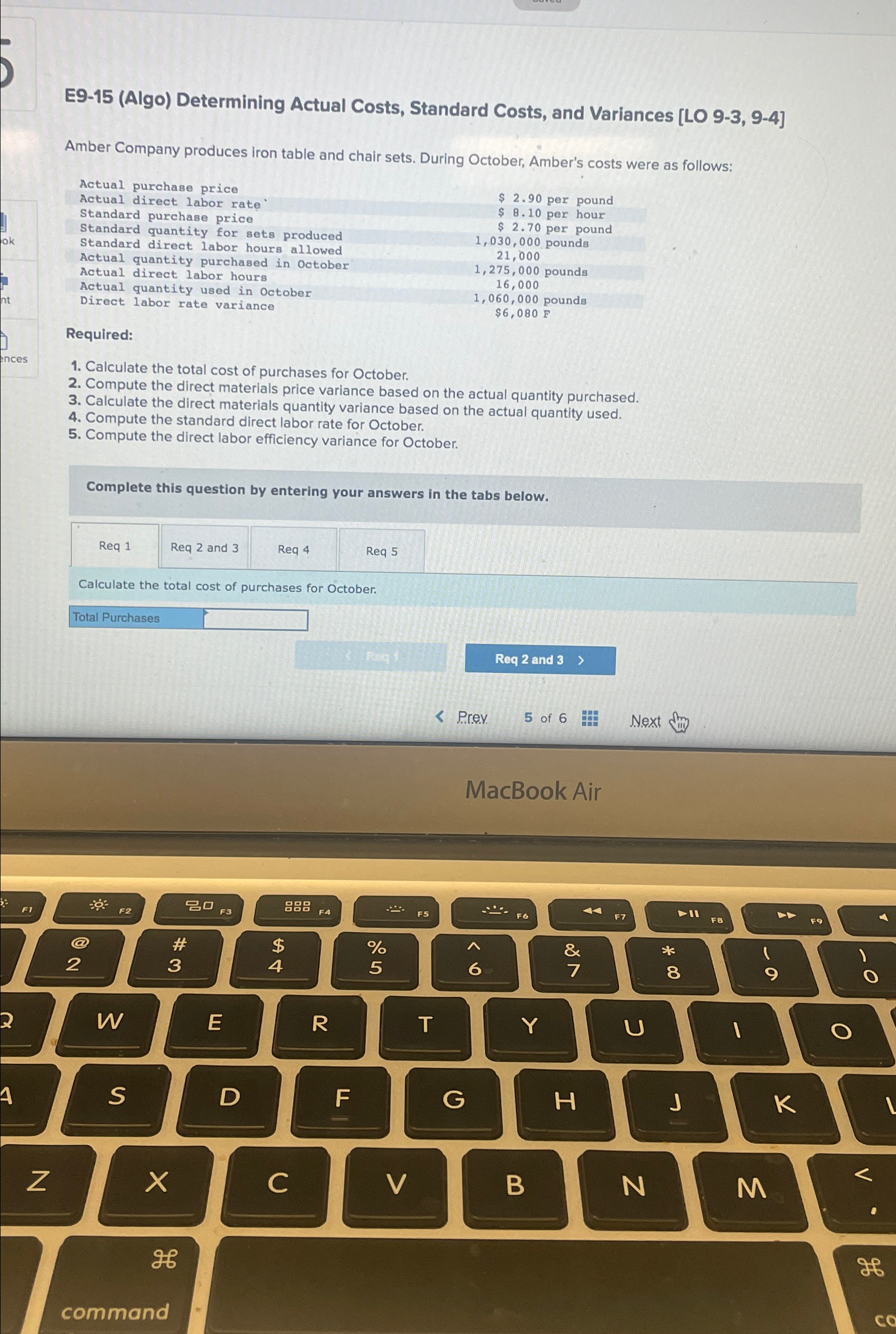 Company produces iron table and chair sets. During October, Amber's costs were