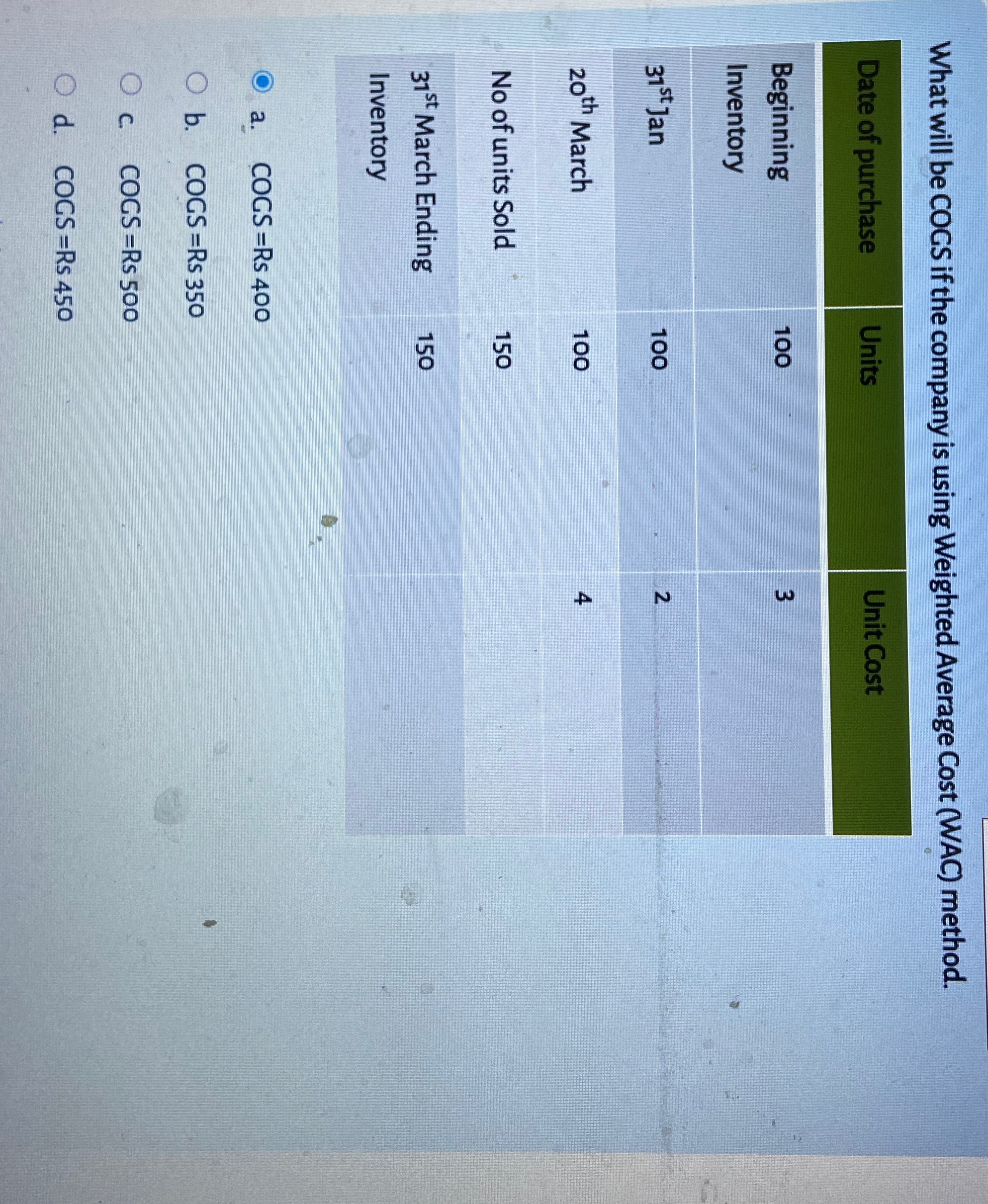  What will be COGS if the company is using Weighted Average