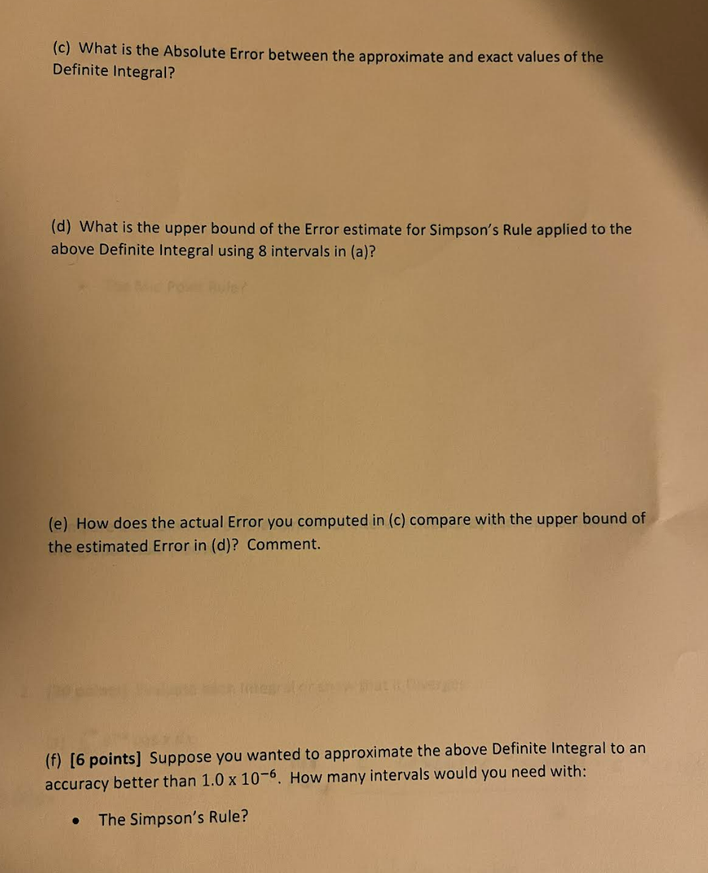 Definite Integral? (d) What is the upper bound of the Error estimate