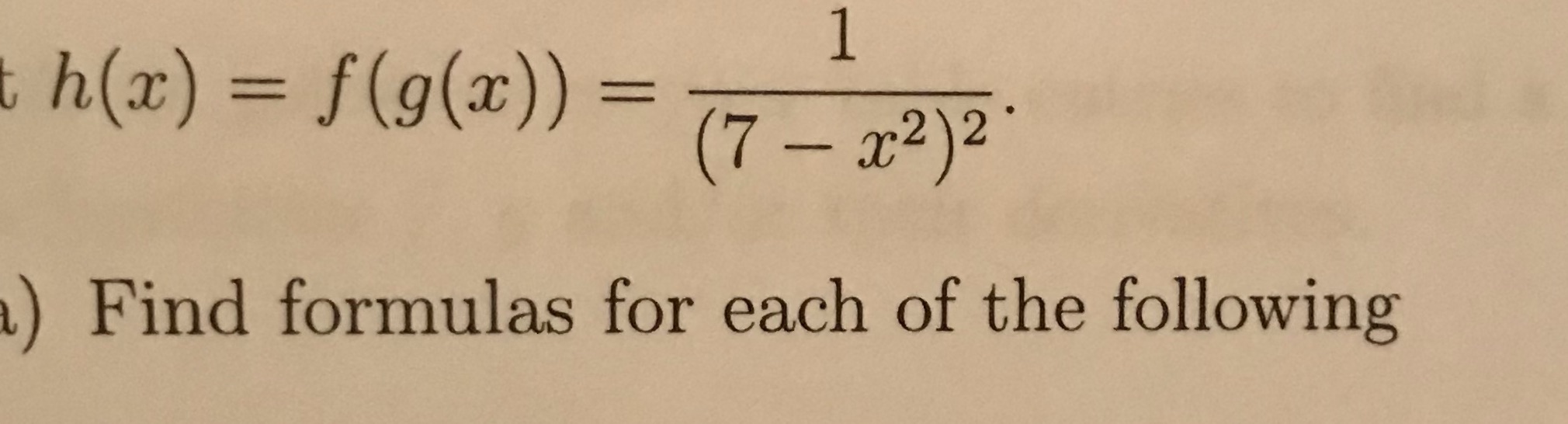 1 f(g@)) I) Find formulas for each of the following