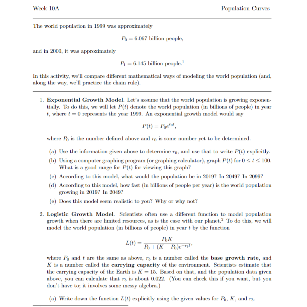  Calculus Lab Write-up Week 10 (Population Curves)1. (80 points) Demonstrate and