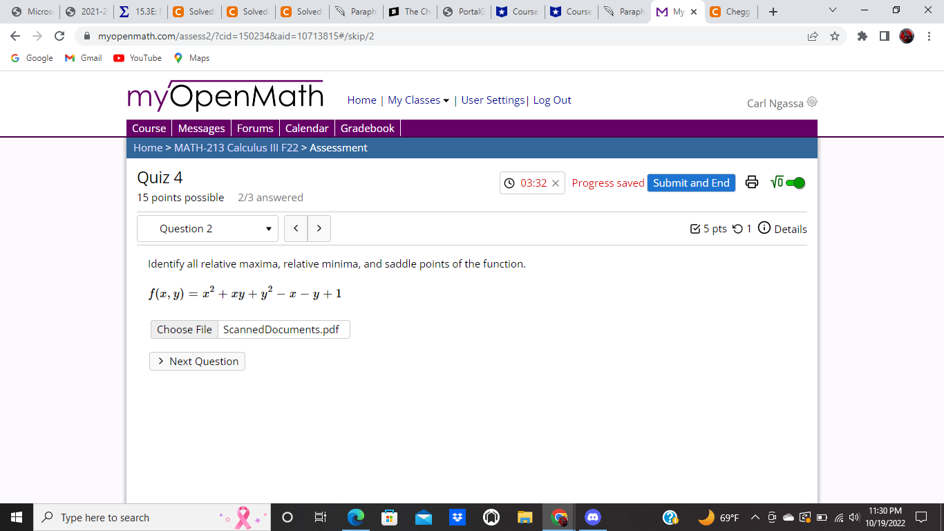 M Gmail @ YouTube 9 Maps myOpenMath Home | My Classes .