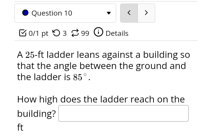pt '0 3 Z 99 G) Details The angle of elevation to