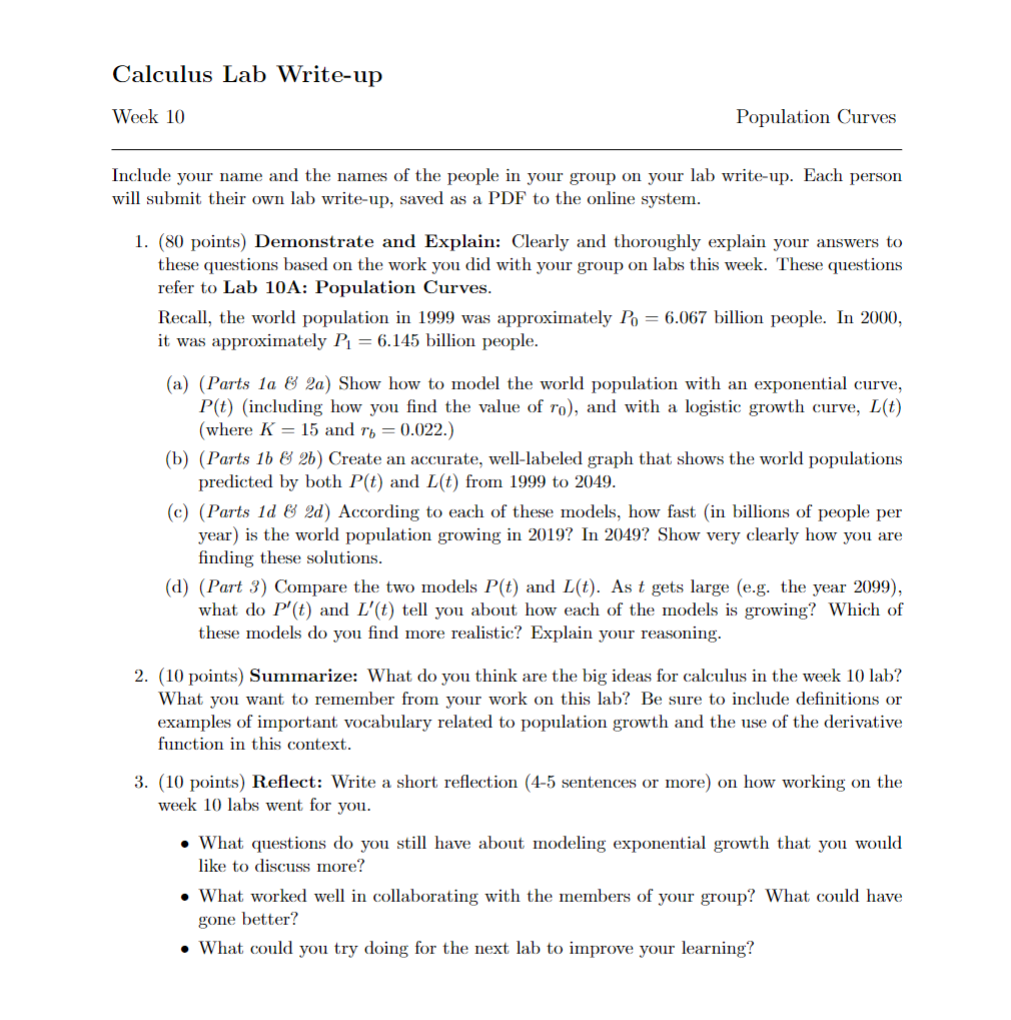  Calculus Lab Write-up Week 10 Population Curves Include your name and