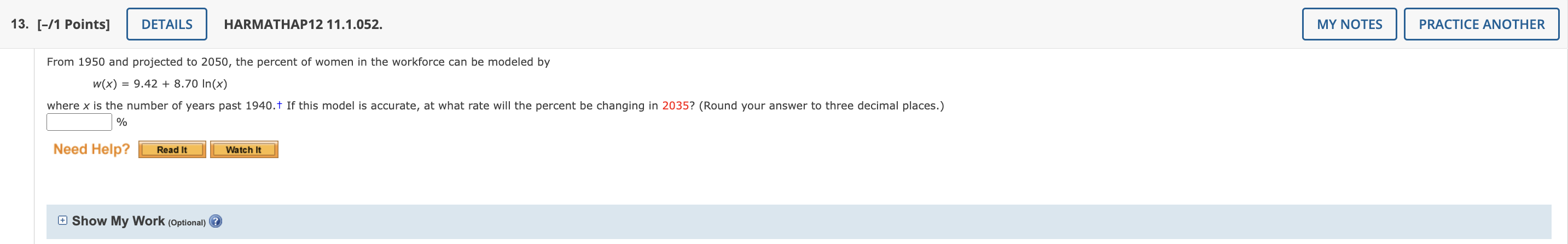  13. [-/1 Points] DETAILS HARMATHAP12 11.1.052. MY NOTES PRACTICE ANOTHER From