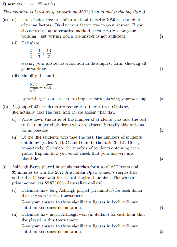 on your work on MU123 up to and including Unit 3. (a)
