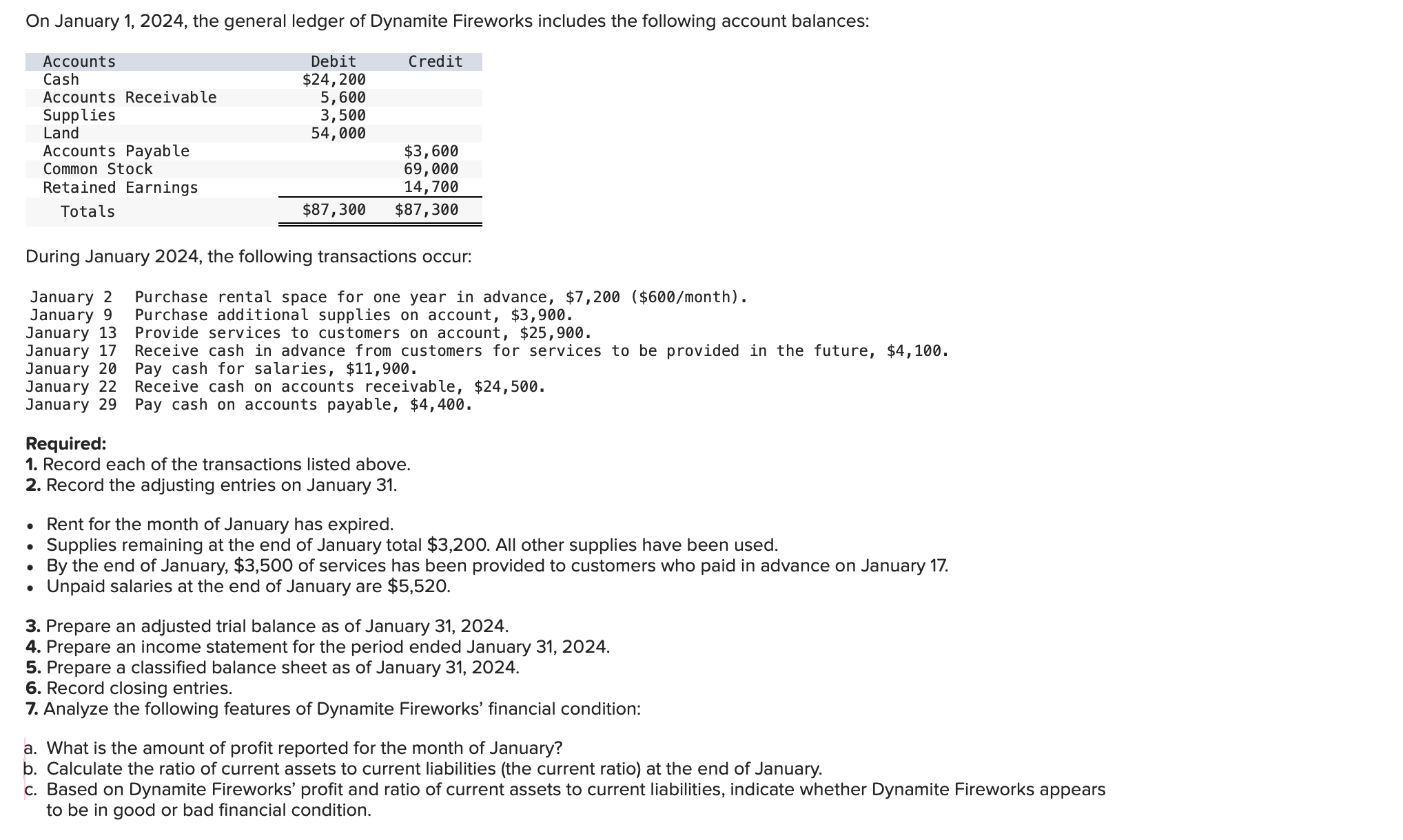 January 1,2024, ?the general ledger of Dynamite Fireworks includes the following account